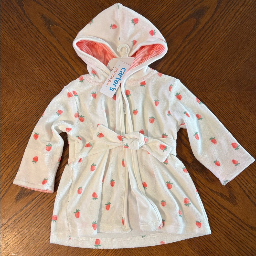 Carter's Strawberry Pattern Plush Bathrobe in White and Pink
